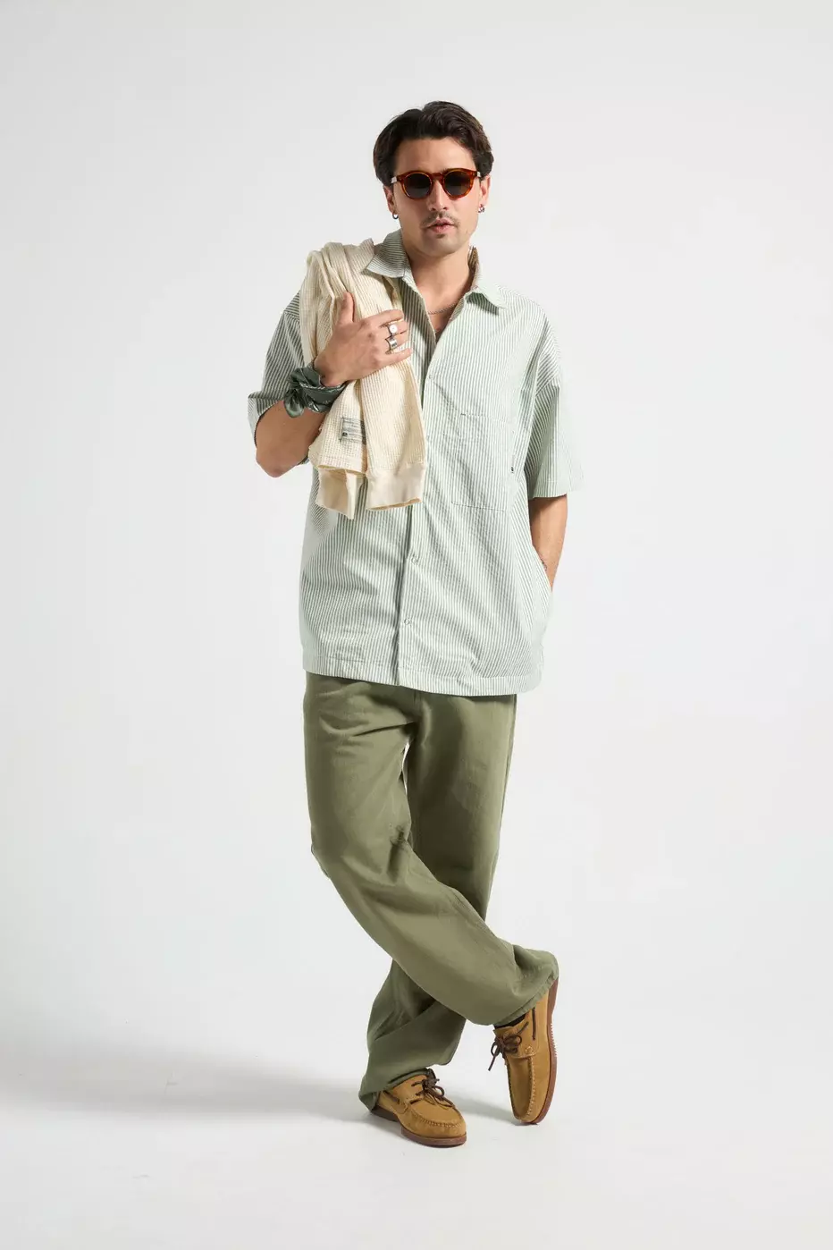Trendsplant Mechanic Box Seaqual®Yarn Shirt Green Stripes Hemd Herren gestreift
